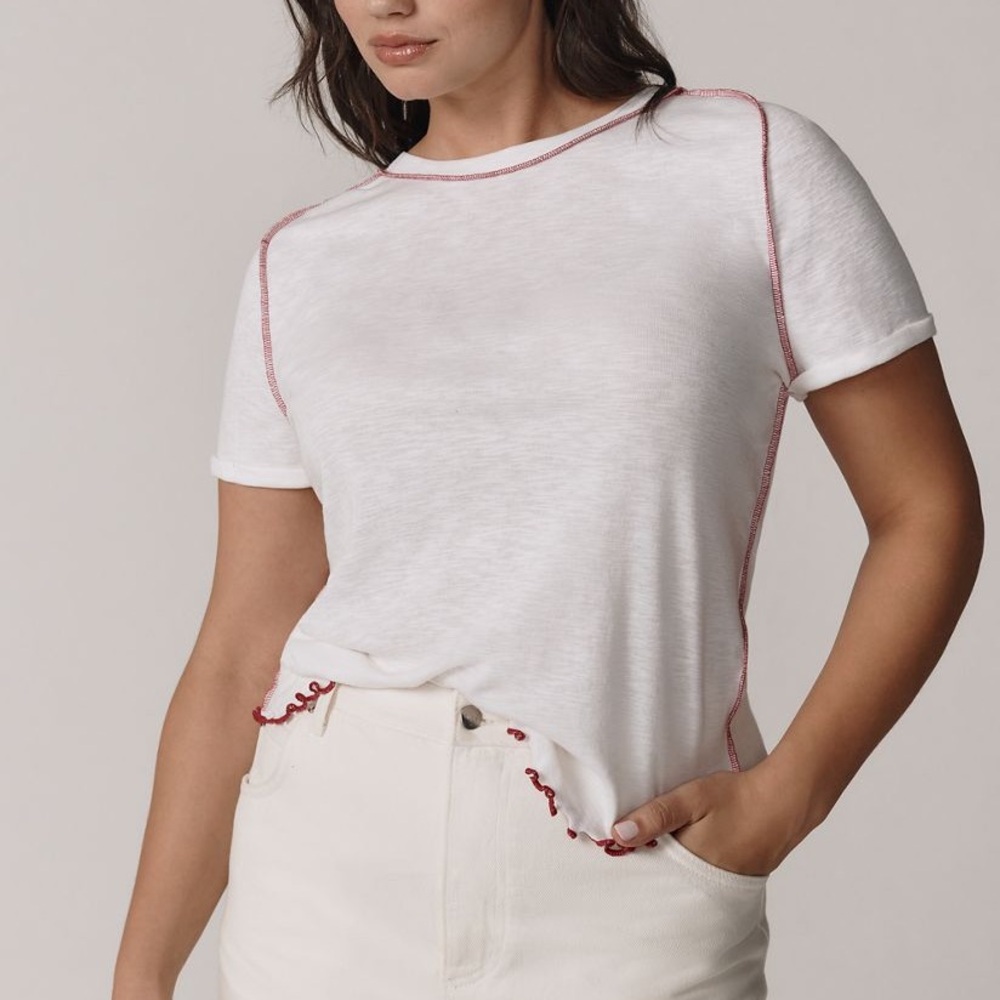 NWT Pilcro for Anthropologie Cream Raglan T-Shirt with Ruffled Sleeves Size 2X - Picture 4 of 5